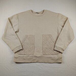Zara Sweater Womens Small Cream Crochet Pockets Pullover Cozy